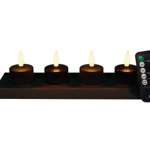 Anna's Collection oplaadbare waxinelicht met oplaadstation zwart - 4 stuks