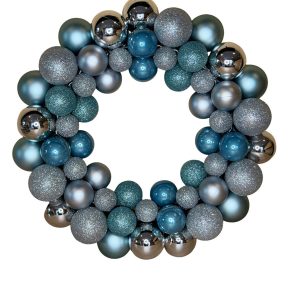 Krans van kunstkerstballen zilver-blauw 33 cm