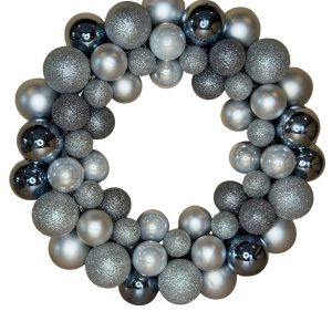 Krans van kunst kerstballen zilver 33 cm