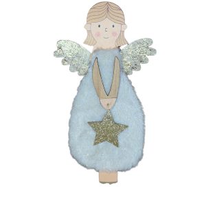 Houten engeltje met pluche wit